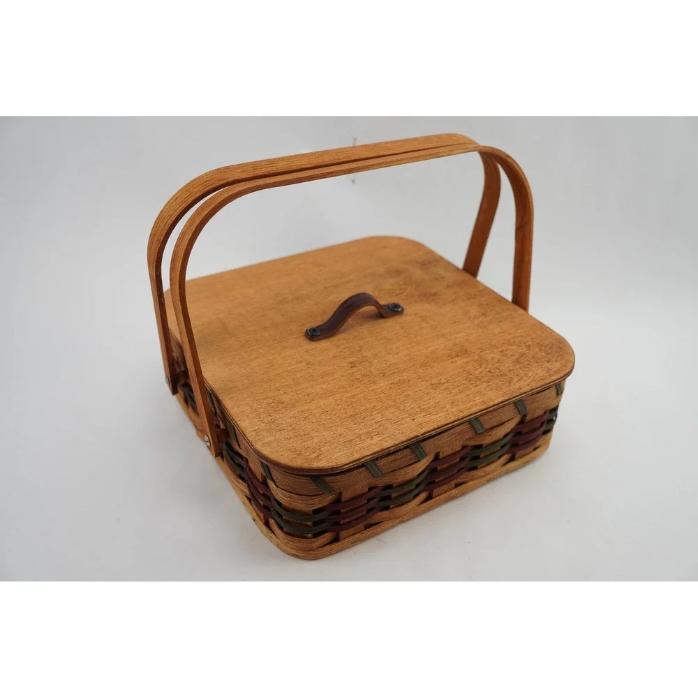 Handmade Amish Eli & Caroline Troyer Woven Basket & Leather Handle 12